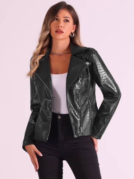 Allegra K- Veste en faux cuir raccourcie à fermeture éclair