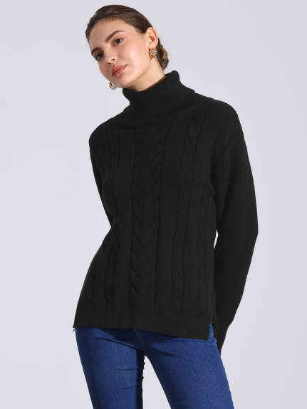 Allegra K - Turtleneck High Low Split Oversized Sweater