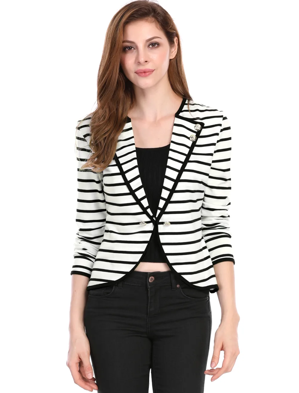 Allegra K- Notched Lapel Casual Striped Blazer