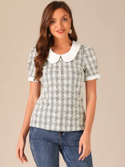 Allegra K- Peter Pan Collar Tweed Blouse