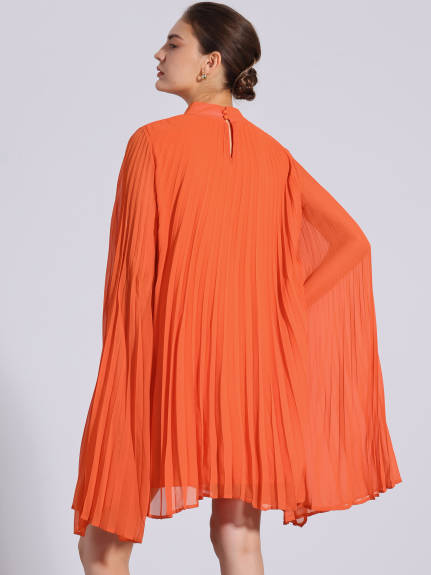 Allegra K - Chiffon Cloak Sleeve Pleated Cape Dress