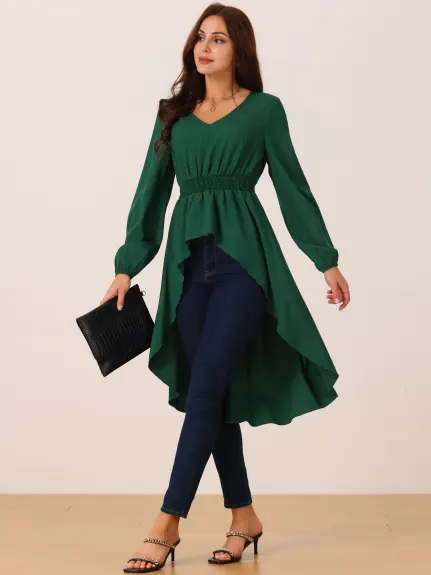 Allegra K - High Low  Irregular Hem Long Sleeve Blouse