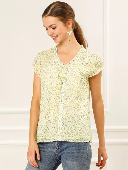 Allegra K- V Neck Summer Floral Chiffon Blouse 2-Pack