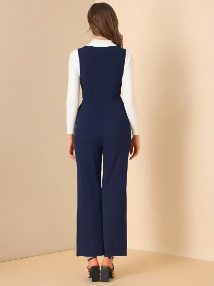 Allegra K - High Waist Wide Leg Pants Work Jumpsuit