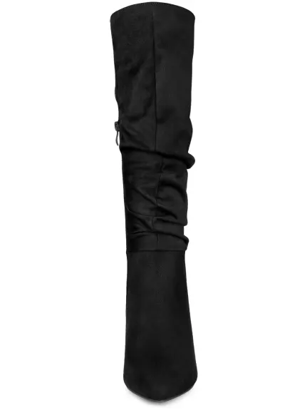 Allegra K - Slouch Pointed Toe Stiletto Heel Knee High Boots