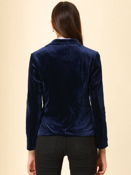 Allegra K- Notched Lapel Velvet Blazer