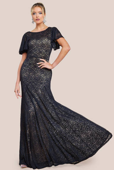 Goddiva - Flutter Sleeve Lace A Line Maxi Dress