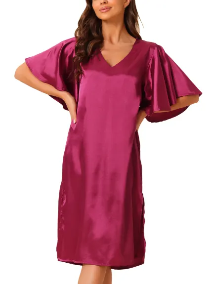 cheibear - Flare Bell Sleeve Satin Nightgown