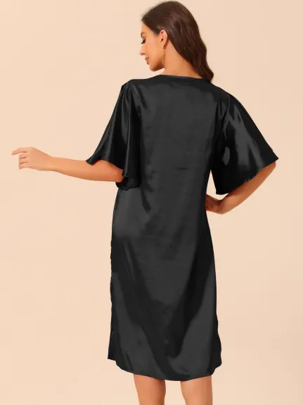 cheibear - Flare Bell Sleeve Satin Nightgown