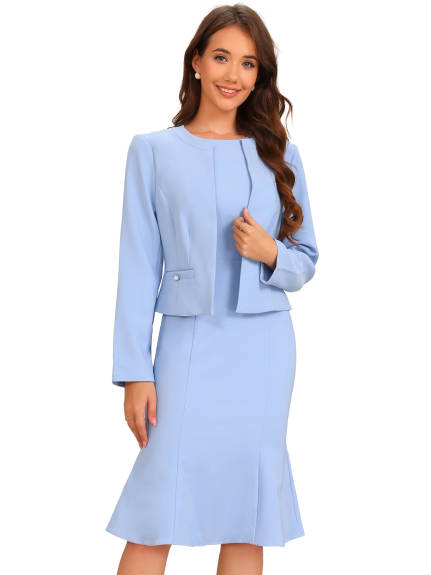 Allegra K - 3/4 Sleeve Crop Blazer Dress Suit Set