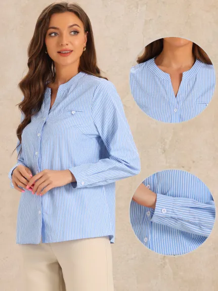 Allegra K - Striped Button Down Long Sleeve Blouse