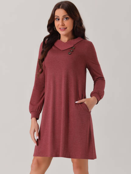 Allegra K - Long Sleeve Cowl Neck Tunic Top Dress