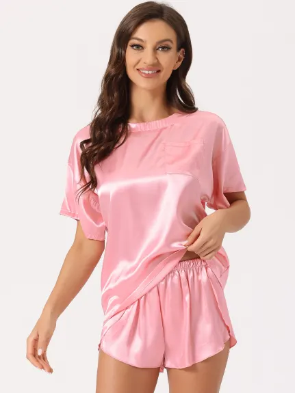 cheibear - Summer Short Sleeve Satin Pajama Set