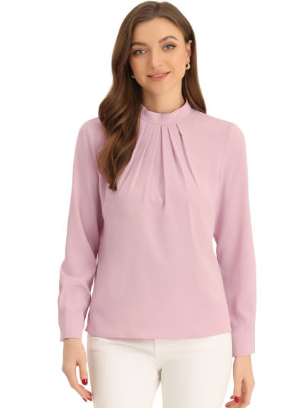 Allegra K - Dressy Stand Collar Long Sleeve Blouse