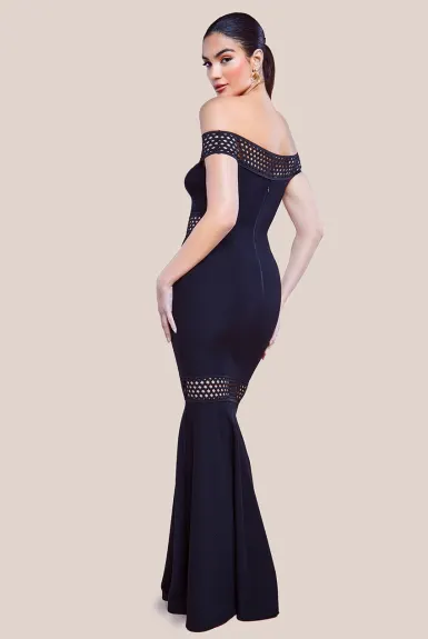 Goddiva - Off The Shoulder Ribbed Bodycon Maxi Dress