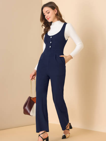 Allegra K - High Waist Wide Leg Pants Work Jumpsuit