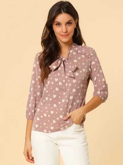 Allegra K- Blouse à pois à volants sur les épaules avec poignets élastiques et nœud papillon au cou