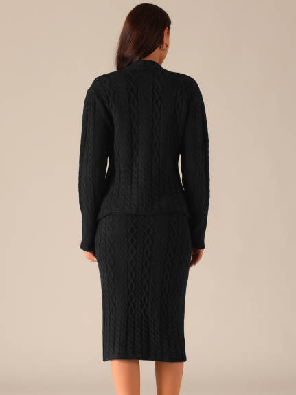 Seta T - V Neck Sweater Midi Skirt Suit Two Piece