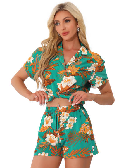 Allegra K - Hawaiian Floral Shirt and Shorts Outfits