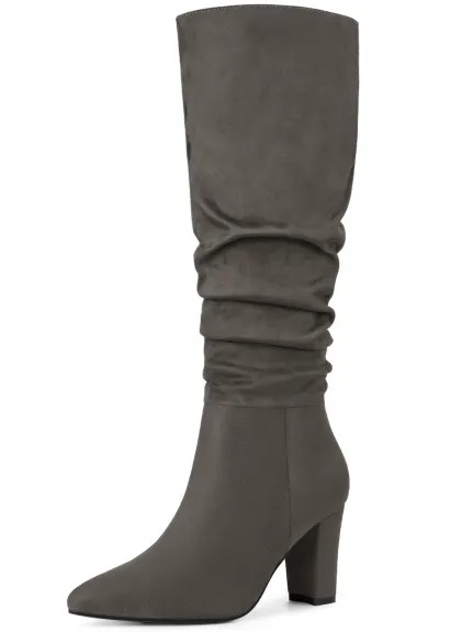 Allegra K - Slouchy Pointed Toe Heeled Knee High Boots