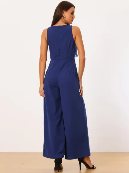 Allegra K - Summer Sleeveless V Neck Ruffle Jumpsuit