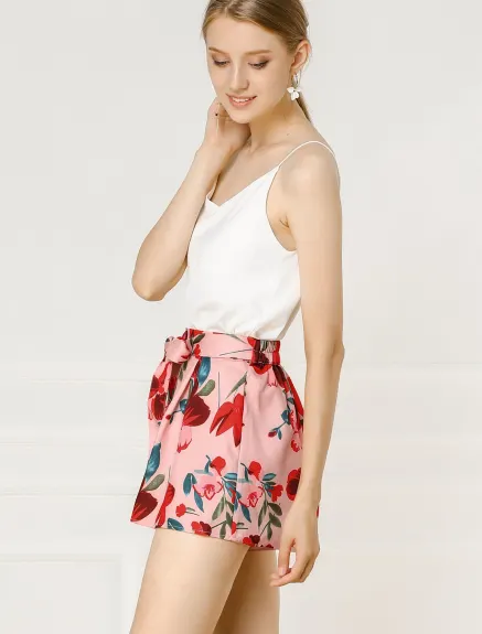 Allegra K - Printed Elastic Tie Waist Summer Beach Shorts