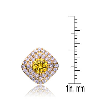 Genevive Sterling Silver 14k Gold Plated with Yellow Cubic Zirconia Stud Earrings