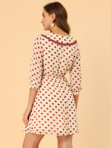 Allegra K- Stars Dots Print Ruffled 3/4 Sleeve Dress