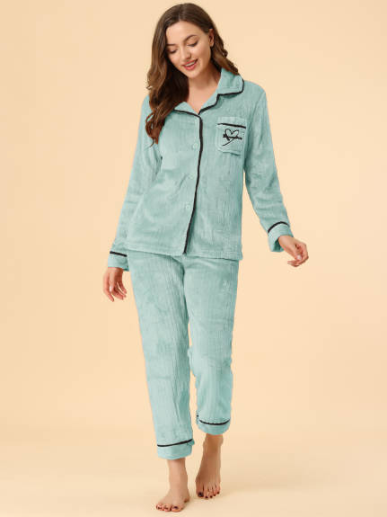 Allegra K - Flannel Button Down Winter Pajama Sets