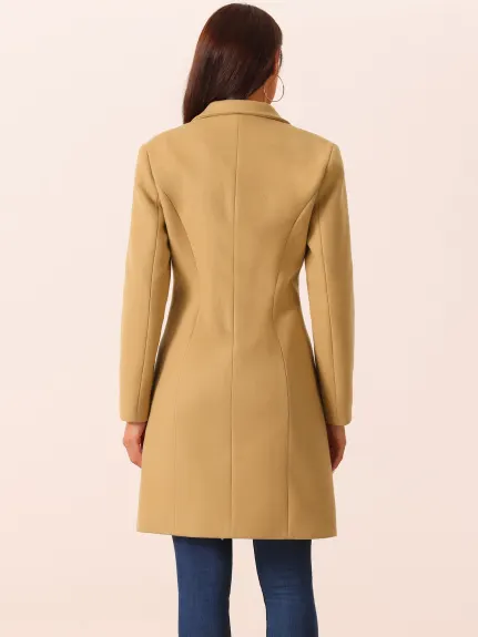 Allegra K - Single Breasted Notched Lapel Peacoat