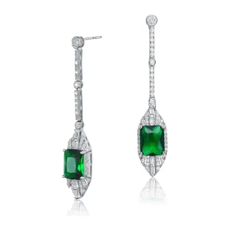 Genevive Sterling Silver White Gold Plated with Colored Cubic Zirconia Dangle Earrings