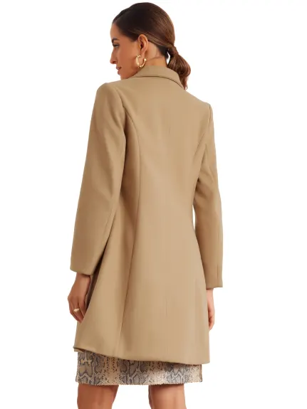 Allegra K - Notched Lapel Pockets Long Coat