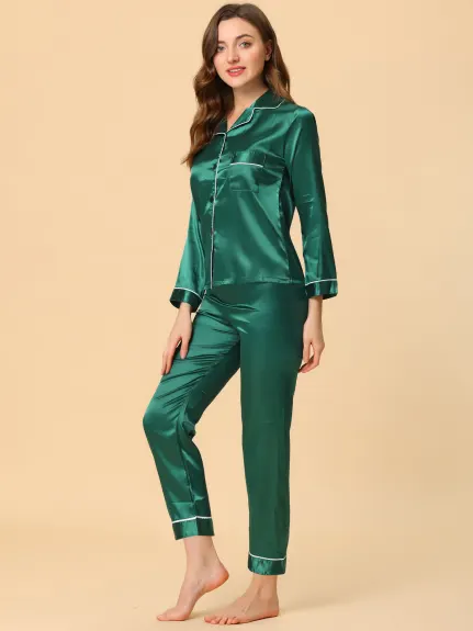 Allegra K - Satin Button Down Lounge Pajama Sets