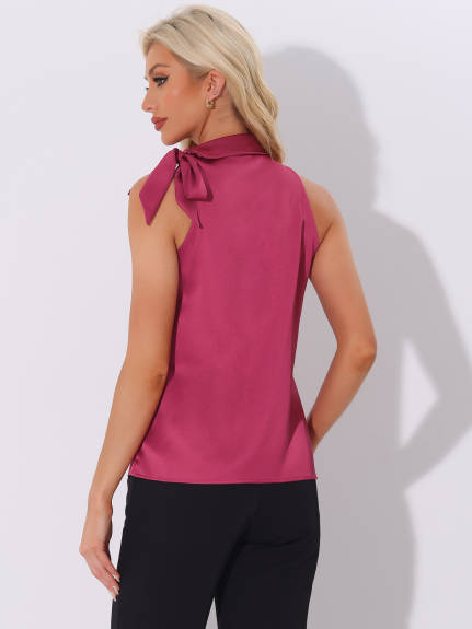 Allegra K - Satin Sleeveless Tie Neck Work Blouse