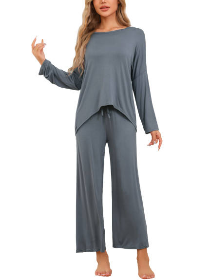 Cheibear - Long Sleeve Viscose Pajama Set