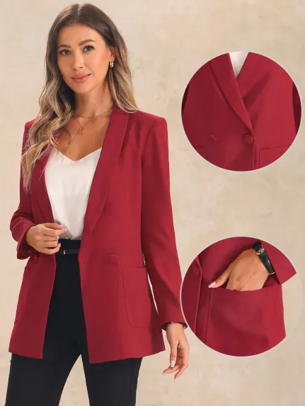 Allegra K- Shawl Collar Double Breasted Suit Blazer