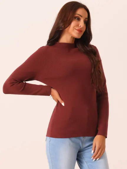 Allegra K - Mock Neck Long Sleeve Slim Knit Top