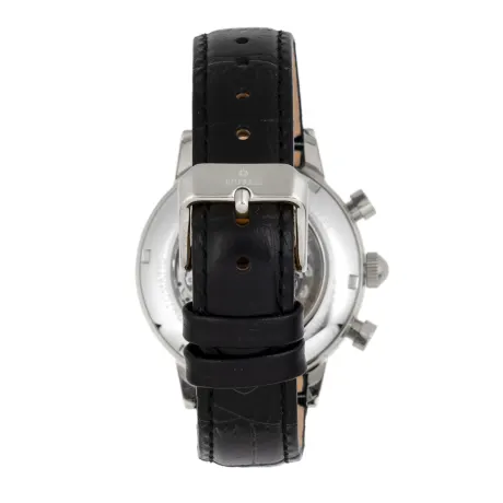 Empress - Montre automatique Beatrice avec cadran squelette et bracelet en cuir avec jour/date - Argent