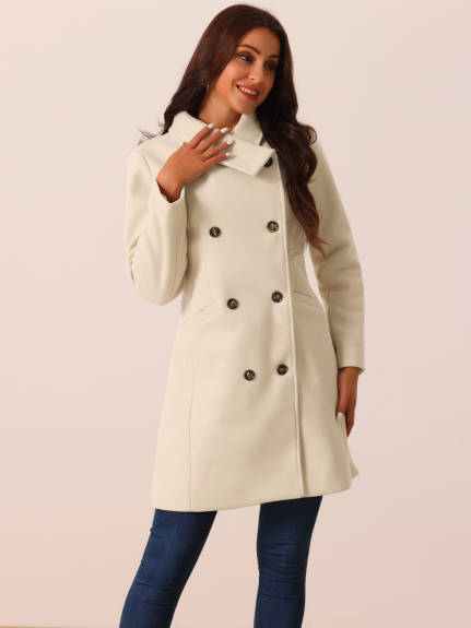 Allegra K - Double Breasted Winter Outwear Peacoat