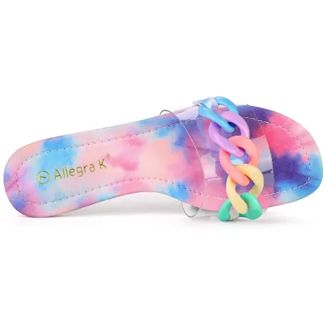 Allegra K - Tie Dye Chain Clear Slides Slip Sandals