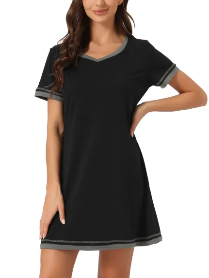 cheibear - Contrast Color V Neck Summer Nightshirt