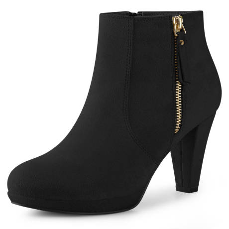 Allegra K- Platform Round Toe Chunky Heels Ankle Boots