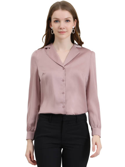 Allegra K- Elegant Long Sleeve Satin Shirt