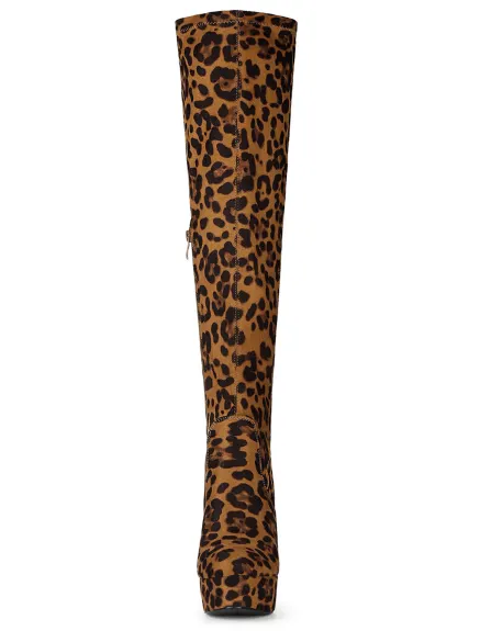 Allegra K - Platform Block Heel Over Knee High Boots