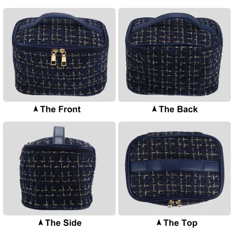 Unique Bargains- Travel Makeup Bag Organizer Case Woolen Plaid Pattern