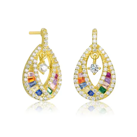 Genevive Sterling Silver with Colored Round Cubic Zirconia Pear Drop Earrings