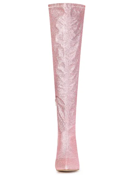 Allegra K - Glitter Stiletto Heel Over-the-Knee High Boots