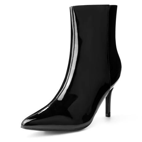 Allegra K- Pointy Toe Stiletto Heel Patent Ankle Boots