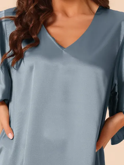 cheibear - Flare Bell Sleeve Satin Nightgown