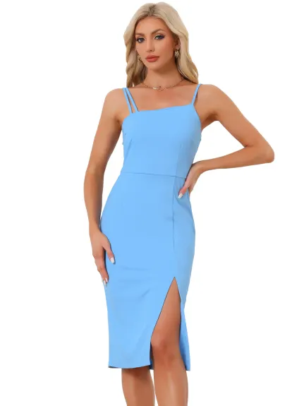 Allegra K- Spaghetti Strap sans manches Split Hem robe Cocktail Prom Bodycon